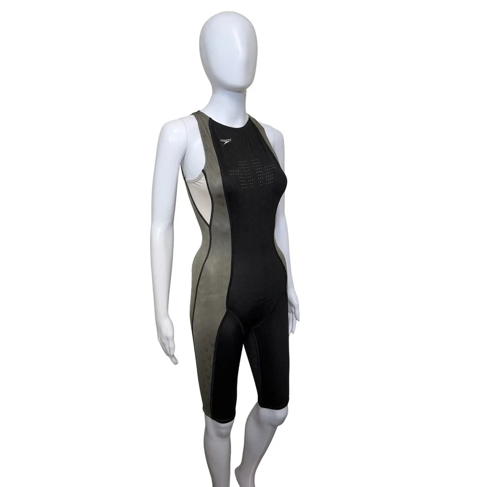 VTG 2008 Speedo LZR Racer Kneeskin Tech Suit Women's‎ Full Body Black Gray